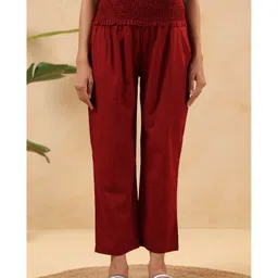 Ikk Kudi by Seerat Cotton Woven Solid High Waist Maternity Pant - Maroon-image-53