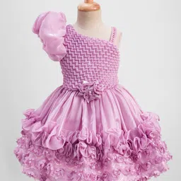 Blabber Half Balloon Sleeves Floral Applique Detailed & Sequins Embellished Layered Knee Length Dress - Lavender-picture-14