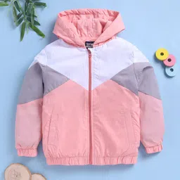 TOONYPORT Woven Full Sleeves Colour Blocked Light Winter Windcheater Hooded Sweatjacket - Pink-image-59