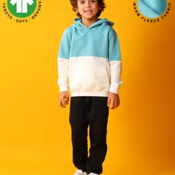 Anthrilo Fleece Knit Full Sleeves Colour Blocked Winter Hooded Sweatshirt With Joggers Set - Green & Black-image-34