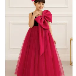 Foreverkidz Net Woven Sleeveless Bow Applique Detailed Gown - Pink-picture-19