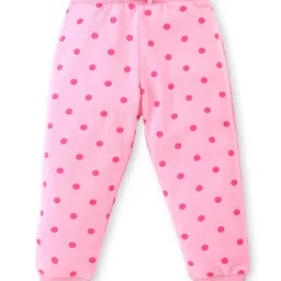 Babyhug Cotton Knit Full Length Lounge Pants With Floral & Polka Dots Print Pack Of 2 - Pink & Maroon image 2