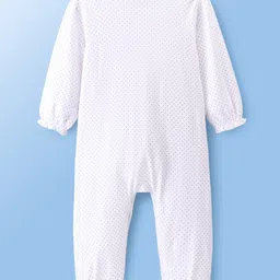 Babyoye Cotton Knit Full Sleeves Romper with Polka Dots Print & Turtle Embroidery - White image 2