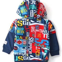 Babyhug Cotton Knit Full Sleeves Hooded Sweatshirt With Text Print - Blue image 2