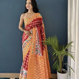 HERE&NOW Kalamkari Printed Pure Cotton Bagru Saree-picture-32