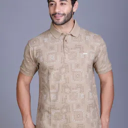 Parcel Yard Geometric Printed Polo Collar Cotton T-shirt-picture-17