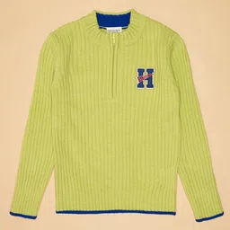Pantaloons Junior Full Sleeves Typography Patch Embroidered Sweater - Green image 3