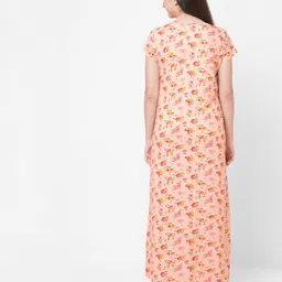 ECOMAMA Organic Cotton & Bamboo Antimicrobial Cap Sleeves Maternity Nighty Floral Print - Peach image 5