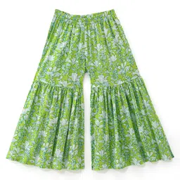 Babyhug 100% Cotton Woven Three Fourth Sleeves Kurti Palazzo & Dupatta Floral Print - Green image 4