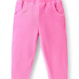 babyhug Babyhug Half Sleeves Knitted Crinkle Crepe Top & Corduroy Pant Set With Floral Print & Peter Pan Collar - Navy Blue & Pink image 3