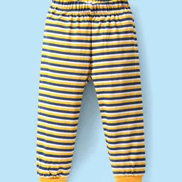 Babyhug Cotton Knit Full Sleeves Striped Night Suits with Text Print Pack of 2 - Navy Blue & White image 4