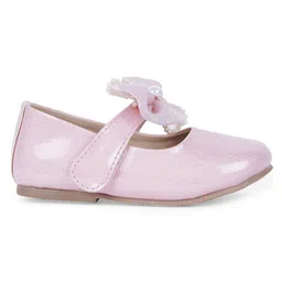 Mine Sole Bow Applique Detailed & Pearl Embellished With Velco Closure Mary Jane Ballerinas - Pink image 5