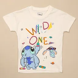 Kidsville Lilo & Stitch Featuring Half Sleeves Character Printed Tee - Off White image 5