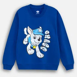 Nap Chief Pure Cotton Knit Paw Patrol Featuring Full Sleeves Characters Printed Winter Sweatshirt & Joggers Set - Blue image 5