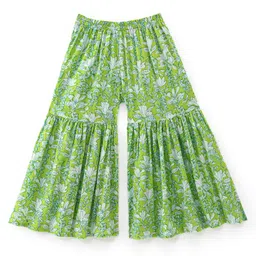 Babyhug 100% Cotton Woven Three Fourth Sleeves Kurti Palazzo & Dupatta Floral Print - Green image 5