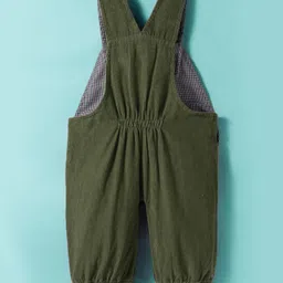 Little Kangaroos Cotton Woven Full Sleeves Dungarees With Dino Printed T-Shirt - Olive Green image 5
