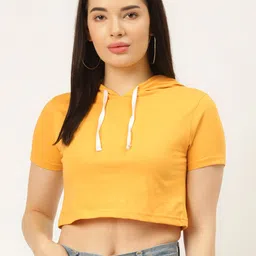 Rodzen Women Mustard Yellow Pure Cotton Slim Fit Pure Cotton T-shirt-image-26