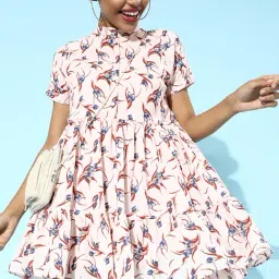 KASSUALLY Pink Floral Print A Line Dress-image-35