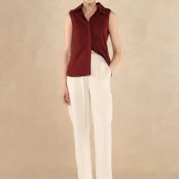 RAREISM Brown Cotton Blend Solid Sleeveless Shirt image 5