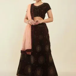 Soch Maroon Embellished Unstitched Lehenga Choli Set With Dupatta-image-46