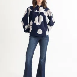 RAREISM Navy Polyester Printed Long Sleeves Top image 5