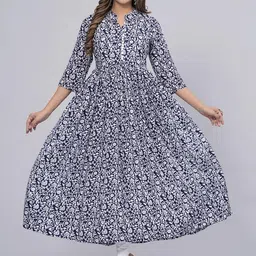 Sanganeri Kurti Women Geometric Printed Thread Work Kurta image 1