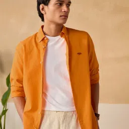 Andamen Orange Cotton Regular Fit Texture Shirt image 5