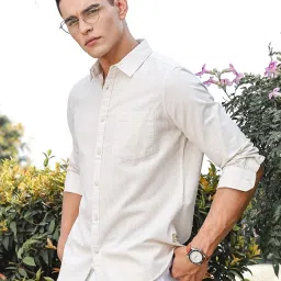 Thomas Scott Beige Linen Slim Fit Texture Shirt image 5