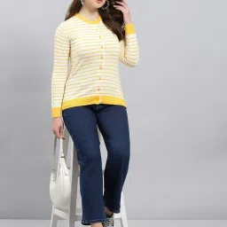 Monte Carlo Yellow Wool Blend Self Design Long Sleeves Cardigan image 5