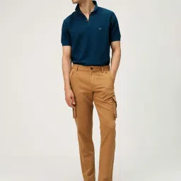 ANDAMEN Navy Regular Fit Textured Polo T-Shirt image 5