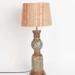 fabindia home Fabindia Ahan Brown & Green Wood Table Lamp without Shade - Set of 1-picture-34