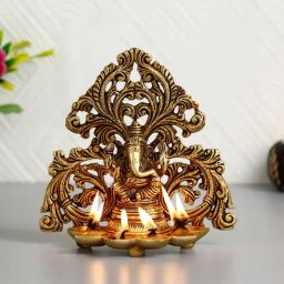 eCraftIndia Lord Ganesha Brass Handcrafted Idol with 6 Diya wicks-picture-48