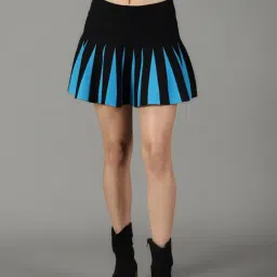 SHOWOFF Black Wool Self Design Mini Skirt-image-11