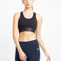 adidas Black Logo Print Sports Bra-image-0