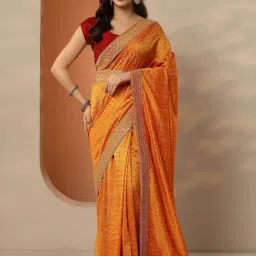 Libas Mustard Printed Saree With Unstitched Blouse-picture-17
