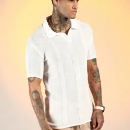 Campus Sutra White Regular Fit Self Pattern Polo T-Shirt-image-13