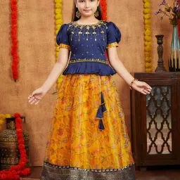 Aarika Kids Navy & Yellow Embroidered Lehenga with Choli image 5