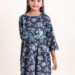 Kiddopanti Kids Navy Floral Print Kurta-image-30