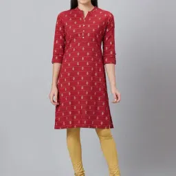 Globus Maroon Cotton Printed Straight Kurta-image-79