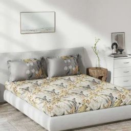 DDecor Yellow & Grey Cotton 145 TC Queen Bedsheet with 2 Pillow Covers-picture-31
