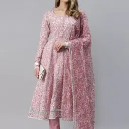 Divena Pink Cotton Printed Kurta Palazzo with Dupatta Set image 4