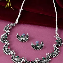 Sangria Silver-Plated Stainless Steel American Diamond Jewellery Set-picture-43
