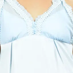 Odette Sky Blue Satin Solid Night Wear image 5