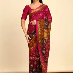 Soch Womens Magenta Bandhani Print Chiffon Saree-image-75