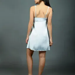 Odette Sky Blue Satin Solid Night Wear image 2