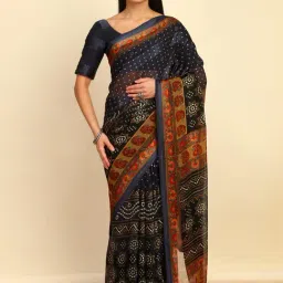 Soch Womens Grey Bandhani Print Chiffon Saree-image-17