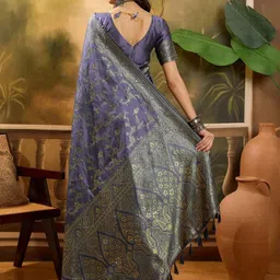 SHADOW & SAINING Floral Zari Silk Blend Designer Banarasi Saree image 5