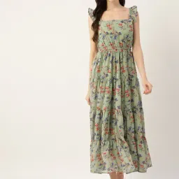 Deewa Sea Green Floral Print Midi Dress-image-97