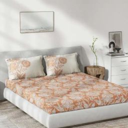DDecor Orange Cotton 145 TC Queen Bedsheet with 2 Pillow Covers-picture-3