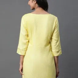 Aurelia Yellow Embroidered Straight Kurti image 2